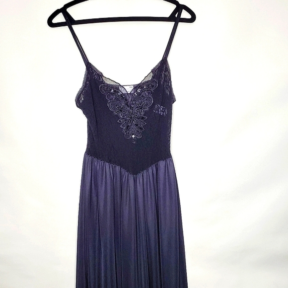 Vintage Cinema Etoile Beaded Slip Dress Size M Black Mesh Lace Sequin Retro Glam - Picture 15 of 16